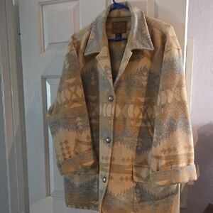 RALPH LAUREN BEIGE SOUTHWESTERN WOOL INDIAN BLANKET BARN COAT CONCHO JACKETlarge